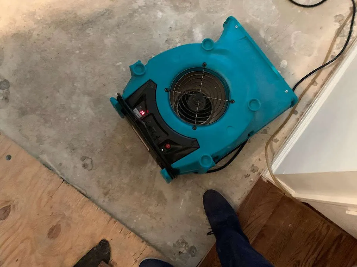 Air mover drying subfloor during Commercial Water Damage Restoration in Decatur
