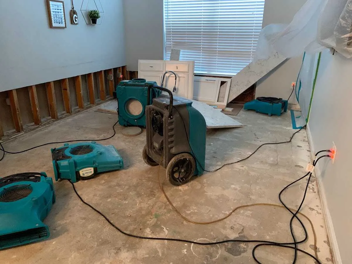 Dehumidifier in flood-cut room for Water Damage Restoration in Decatur